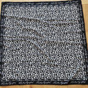 Karl Lagerfeld square black white scarf fun animal leopard safety pins print